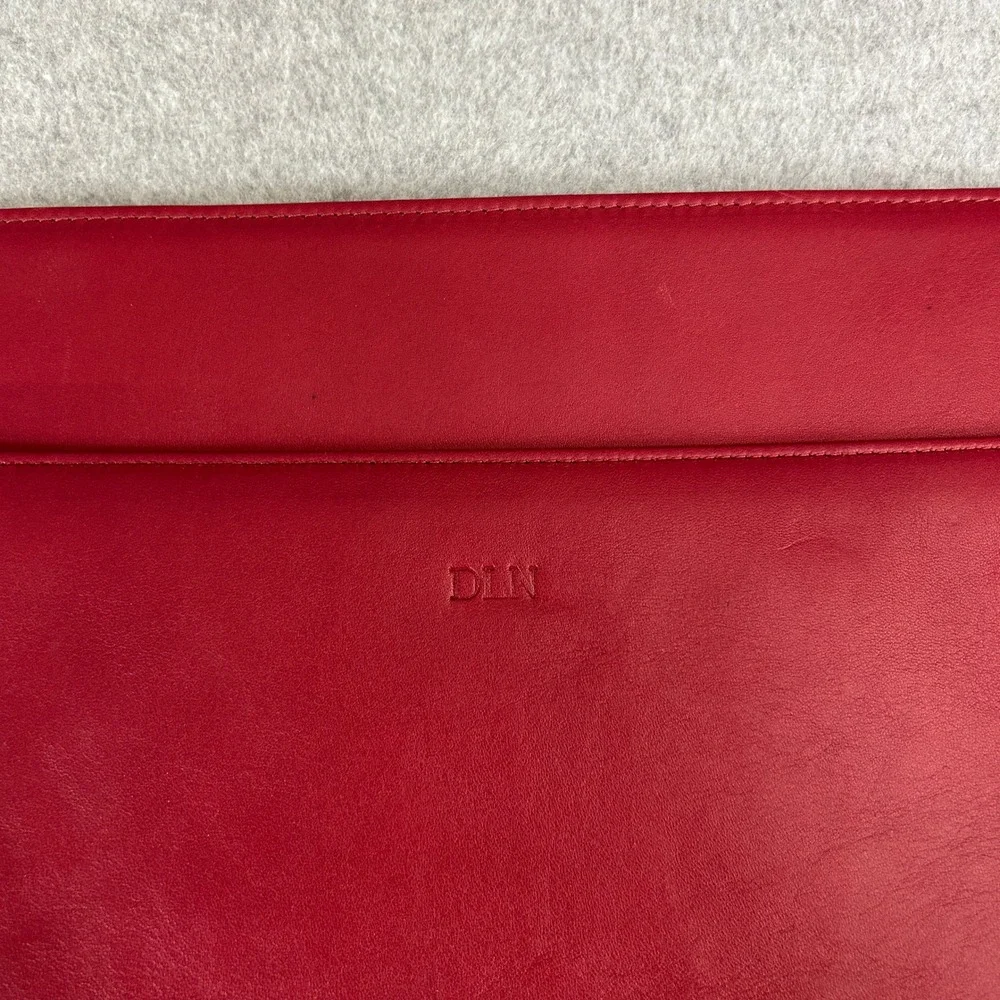 DLN Monogram Levenger Leather Document Envelope Red Legal Size Sleeve Office